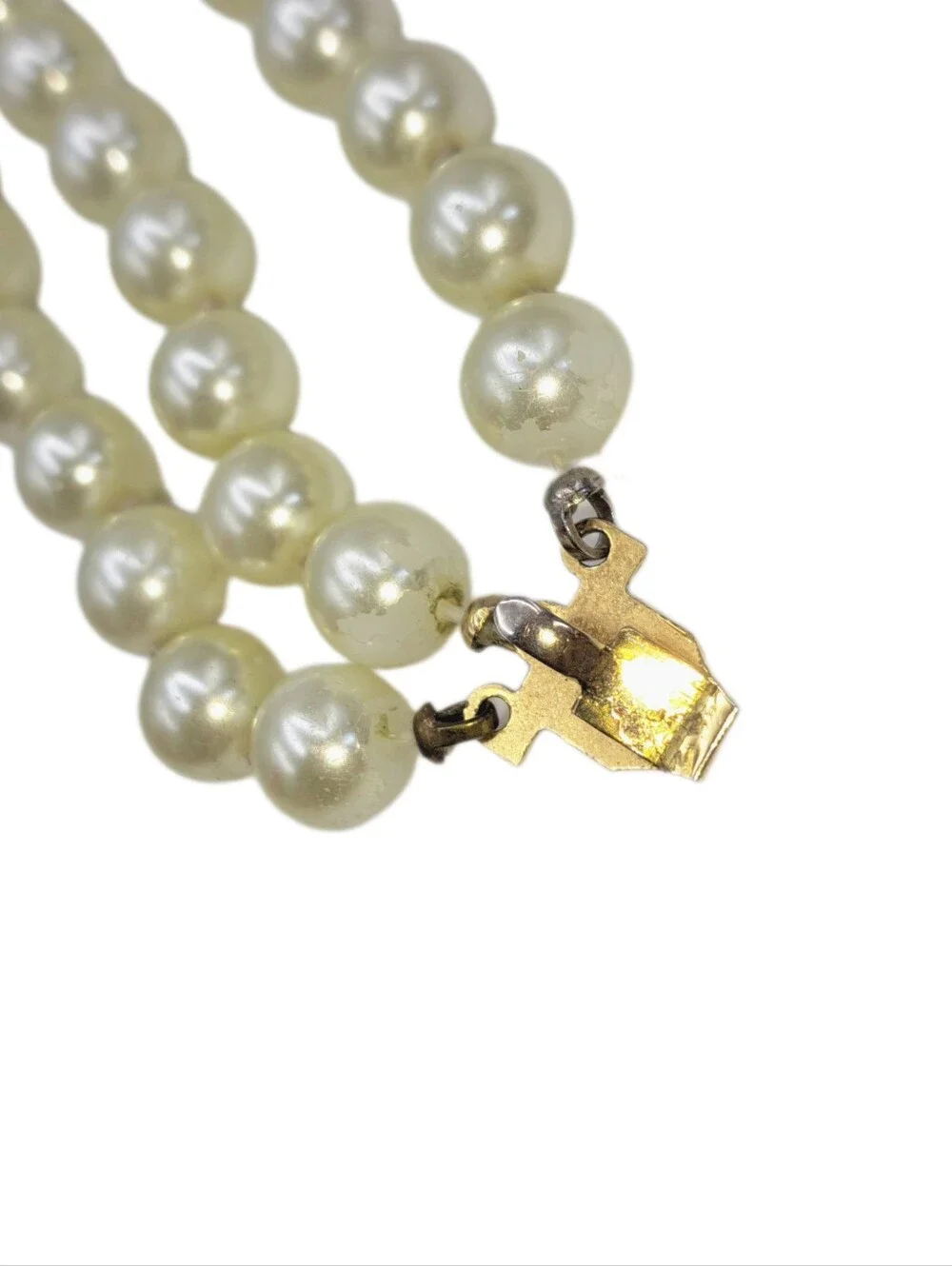Faux Pearl Triple-Strand Bracelet with Rhinestone Box Clasp